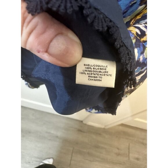 Moulinette Soeurs Anthropologie Blue Silk Oak Apple Faux Wrap Dress Sz 6 EUC - Picture 4 of 7